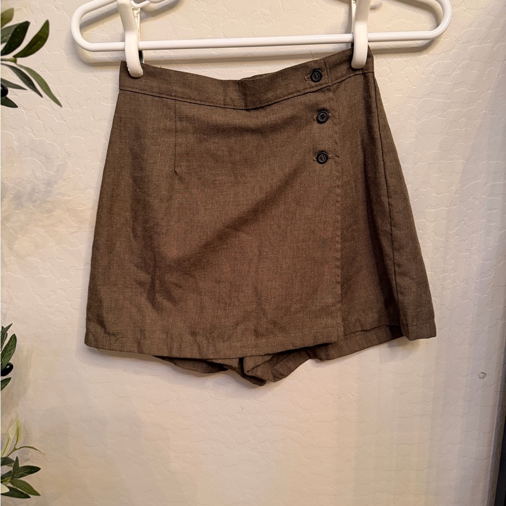 Vintage Elegant Brown Buttoned Women's Skort